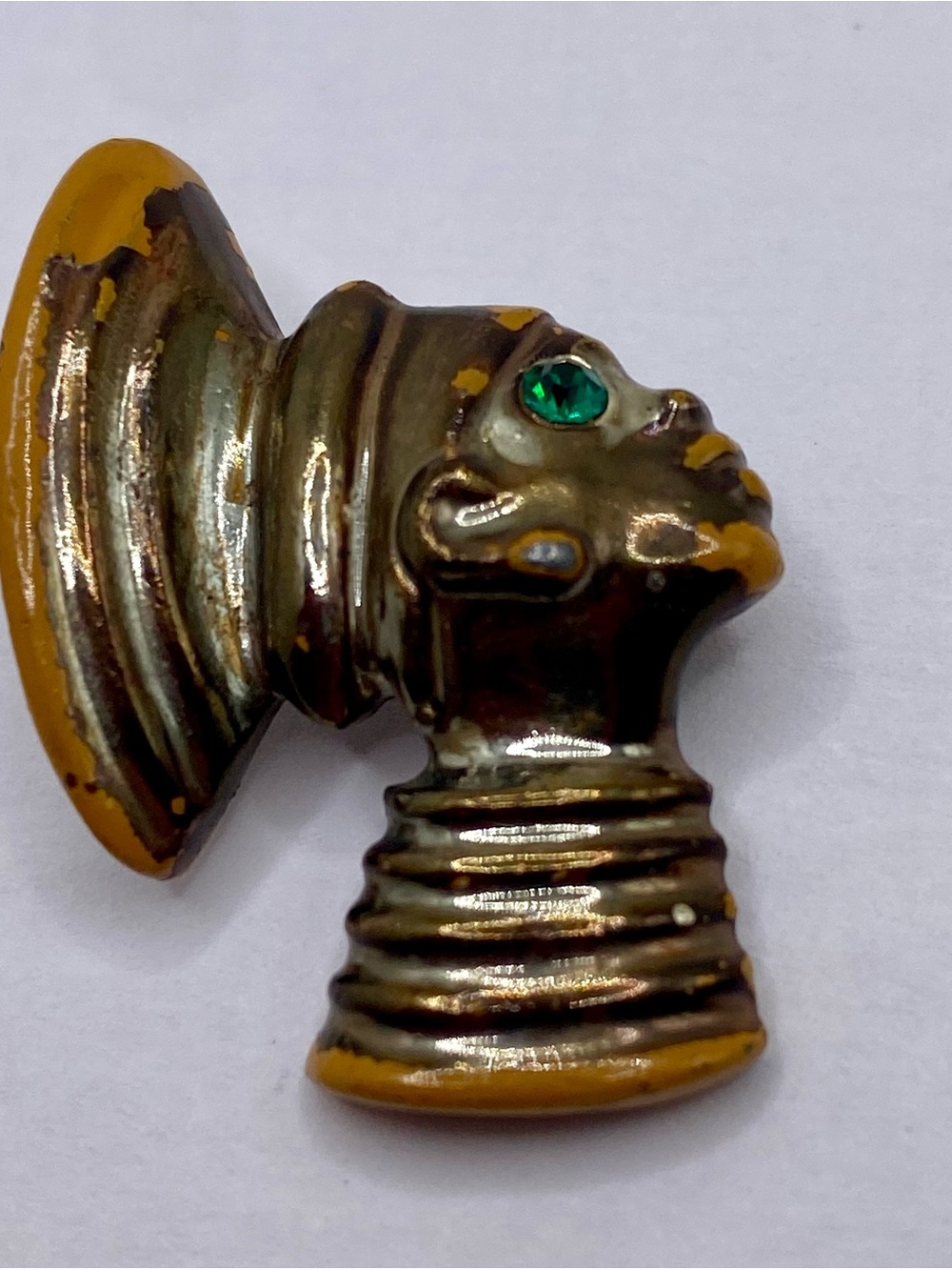 Egyptian-Style Pharaoh Brooch with Green Stone Eye- vintage inspired